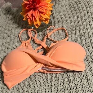 Peach Cross-Back Bikini Top
